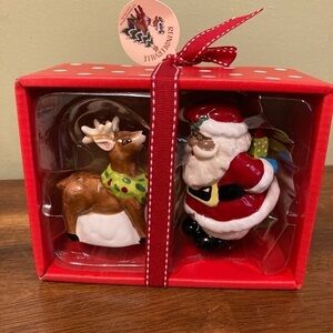 NEW BLUE SKY SANTA AND REINDEER  SALT & PEPPER SHAKERS